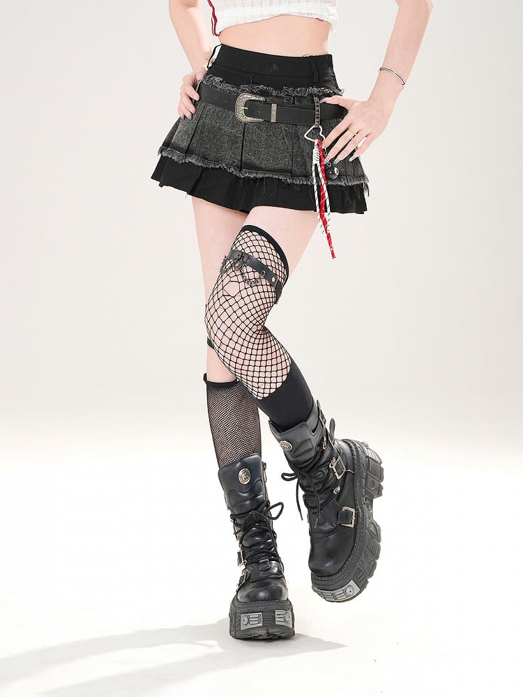 Waist Hem Frayed Distressed Black High