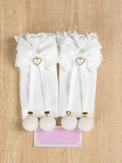 ジライケイ ポンポンディテール レースカフス 蝶結び 膝下ストッキング