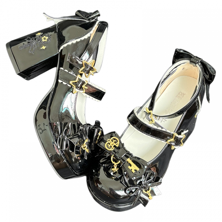 Mary Lolita Black Scalloped Snap Design Accents Janes with Hime 7cm Heeled