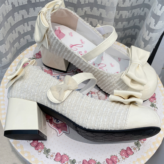 Aprikosenfarbene Lolita Mary Janes mit runder Spitze und 5,5 cm Blockabsatz