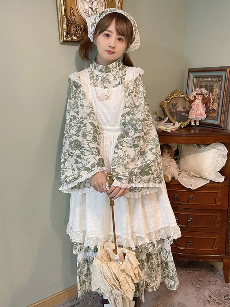 スカラップアイレットトリムフローラルトライアングルスカーフ