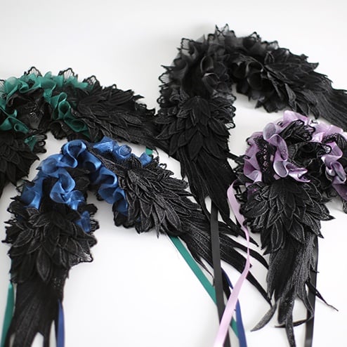 Lolita Hairband Gothic Colors Feather-Shaped Lace 8 Black