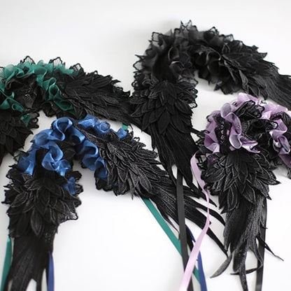 Lolita Hairband Gothic Colors Feather-Shaped Lace 8 Black