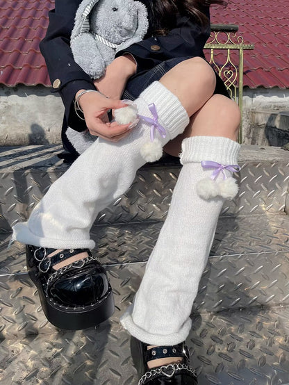 Style Lace-Up Colors: Leg (4 Ribbed Warmers Brown Bow Lolita