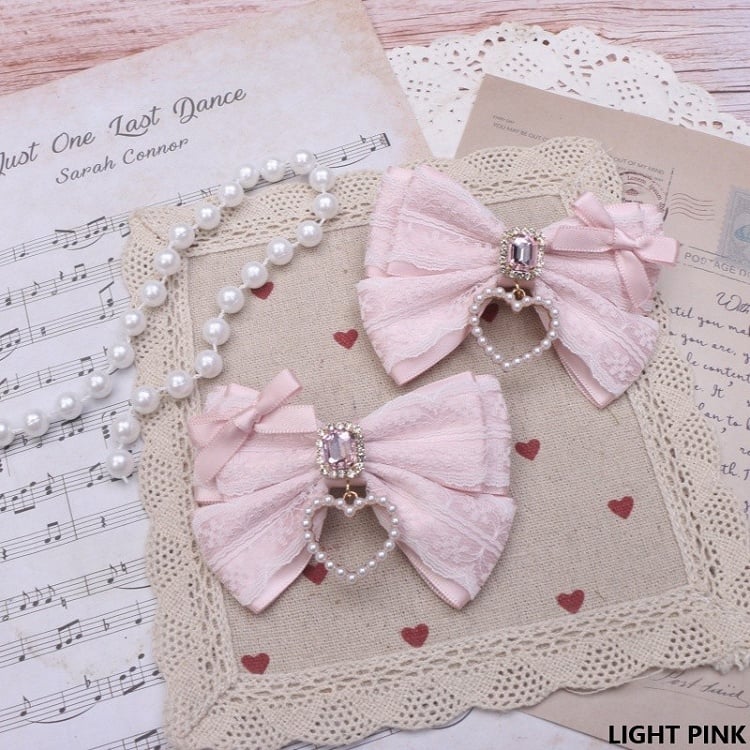 Bowknot Lace Hairclip Options Jirai Color Heart 9 Rhinestone Kei Charm