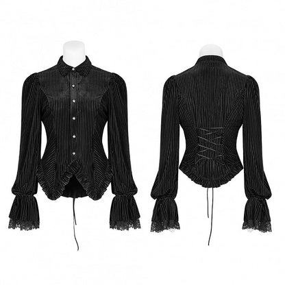 Dark-Grain Black Gothic Shirt Velvet