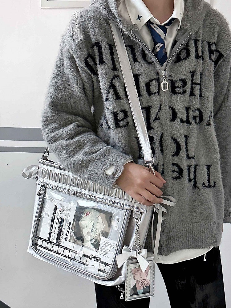 Trim Ita Bag Silver Ribbon Bow Large Capacity Tote Ruffled