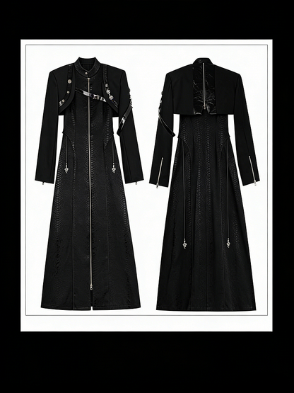 Coat Two-Piece Snakeskin-grain Unisex False Long Style - Gtohic Design Black