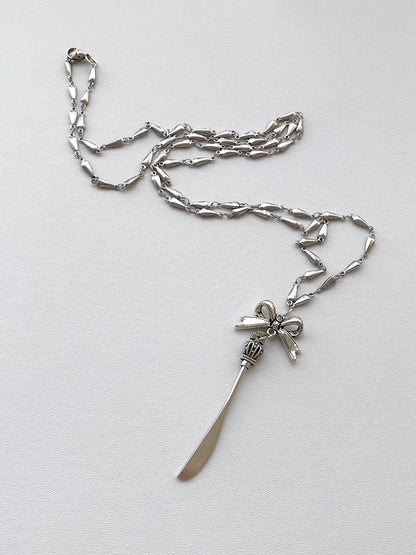 Silver Bow Necklace with Cutlery Pendant in Three Options - Vivian's Diary