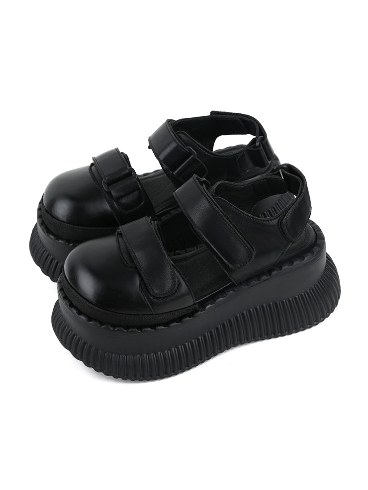 - Plateau-Riemenverschlüsse mit Slingback-Sandalen mit schwarzem Klettverschluss