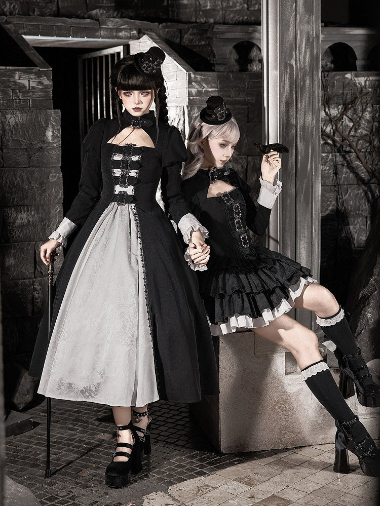 Black Lolita Mini Hat with Metal Buckle Accents - With PUJI