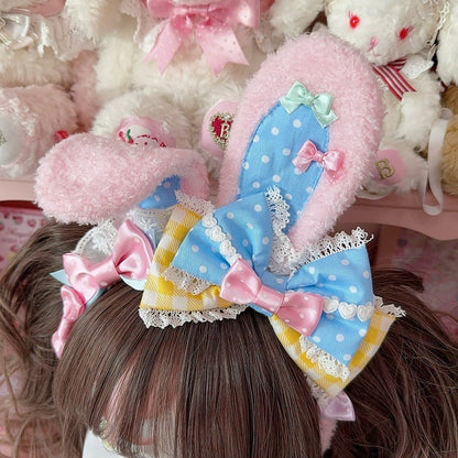 Details 3 Polka-dot And Color Bowknot Ear Bunny Plaid Pattern KC Options Plush
