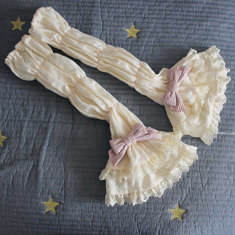 Sleeves Pink-Purple/Blue/Green Lace Detail Bowknot Trim