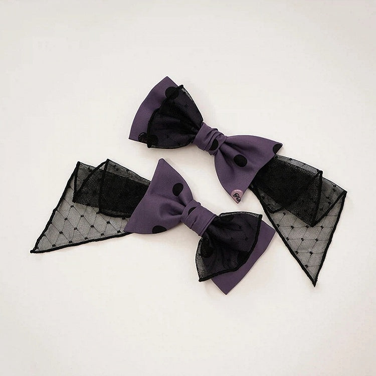 Purple Lolita Polka Dot / Hairclip Bowknot Red Pink