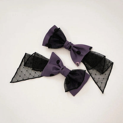 Purple Lolita Polka Dot / Hairclip Bowknot Red Pink