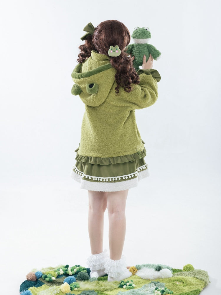 Green Elastic Waist Fleece Hemline Winter Lolita Skirt