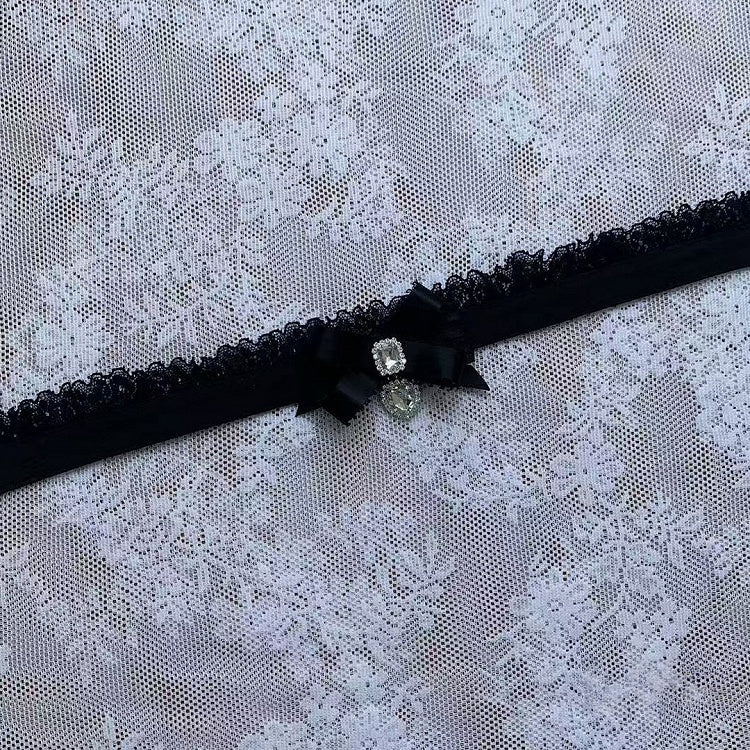 Black Rhinestone Bow Lace Necklace - Ekomi