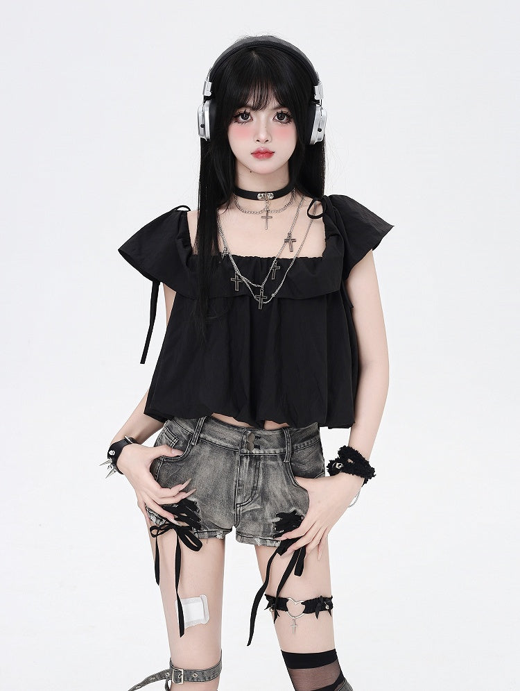 Three Top/Bubble Ways Black Wear Skirt