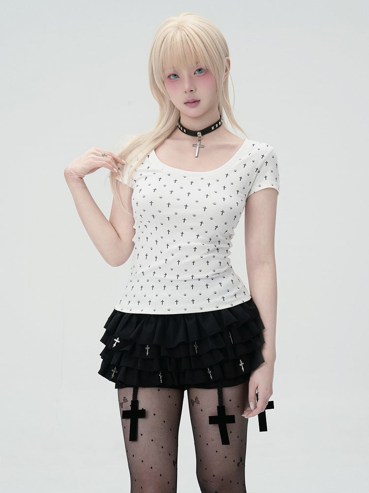 Charms Cross Tiered Built-in Black with Bloomers Mini Skort Gothic