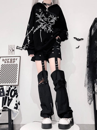 Hoodie Chains Punk Print Black/White