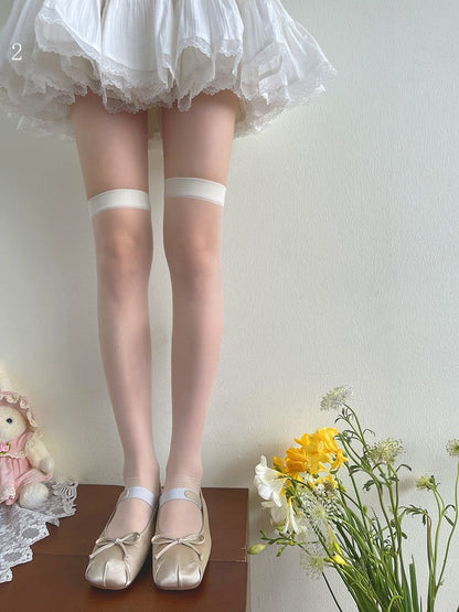 mit Schleife Overknee-Strümpfe Beige Spitze