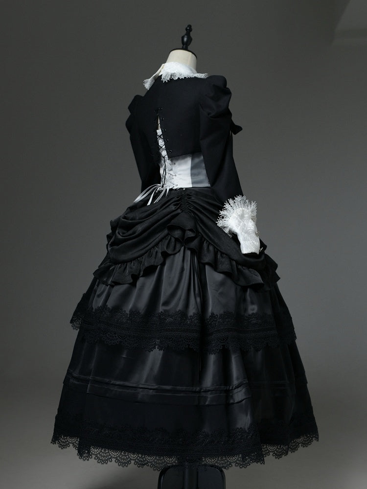 High Detachable Skirt Waist with Lolita Boned Overlay Gothic Black