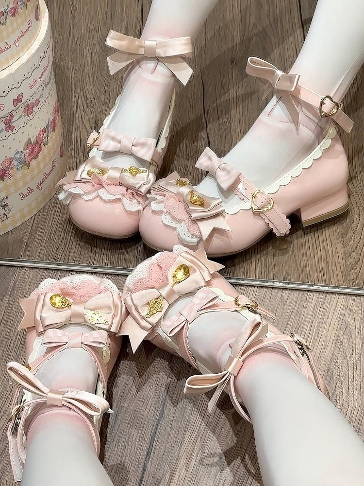 Low 3cm Layered Heel with - Pink Sweet Mary Lace Lolita Janes