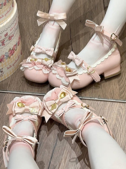 Low 3cm Layered Heel with - Pink Sweet Mary Lace Lolita Janes