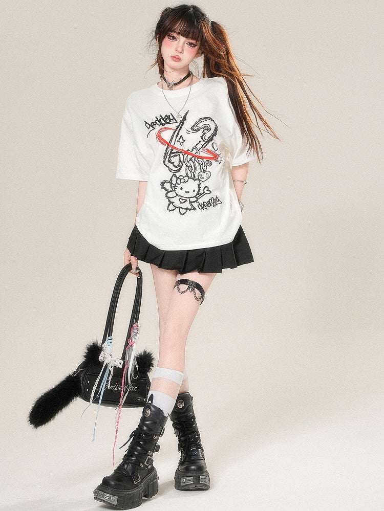 かわいいキティプリントTシャツ デイリーホワイト