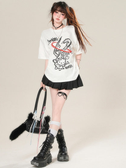 かわいいキティプリントTシャツ デイリーホワイト