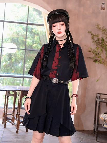 with PU Embossing Wave Silver Buckle Black Water Belt Cheongsam