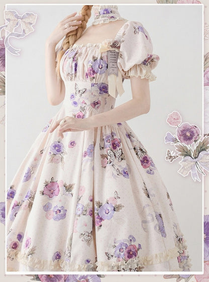 Purple Floral Polka Dot Classic Dress - Forest Wardrobe