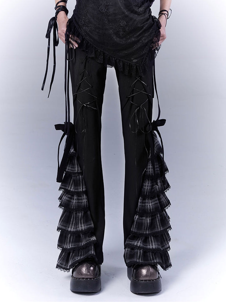 Black Lace-Up Plaid Cuff Slim Pants - WSW No Body