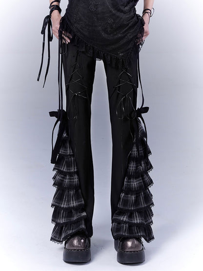 Black Lace-Up Plaid Cuff Slim Pants - WSW No Body