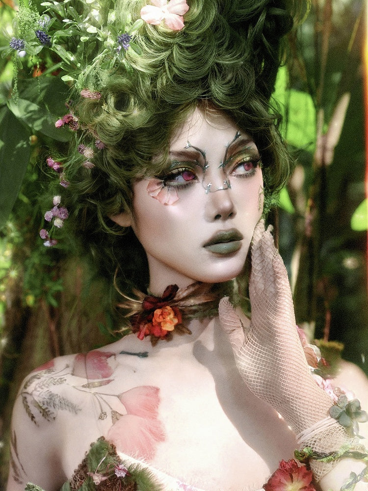 Fairy Goth Rot / Grün Blumen Choker