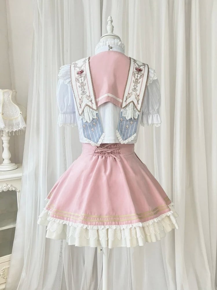 Leg Lolita Warmers Pink + Blouse Set Collar Skirt Ruffled Detachable