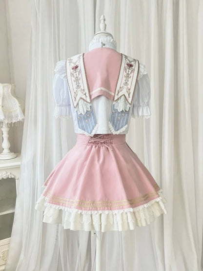 Leg Lolita Warmers Pink + Blouse Set Collar Skirt Ruffled Detachable