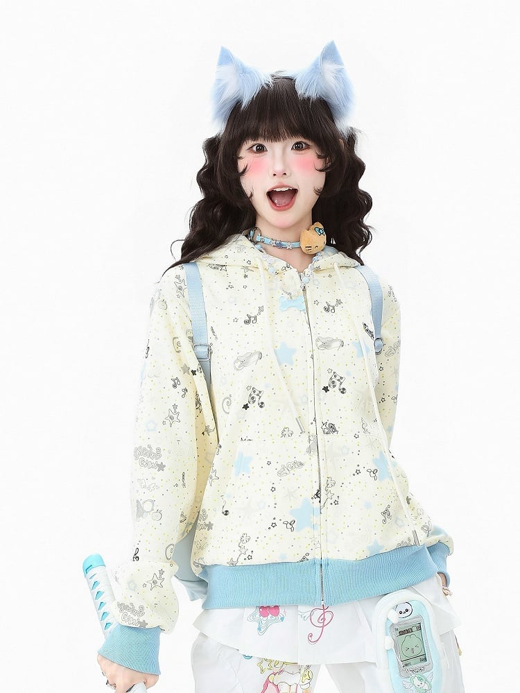 Closure Apricot/Green Zipper with Kawaii Daily Hoodie Jacket