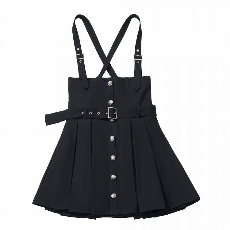 Skirt Box Pleat Overall Belt Strap Adjustable with Black/Gray