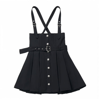 Skirt Box Pleat Overall Belt Strap Adjustable with Black/Gray