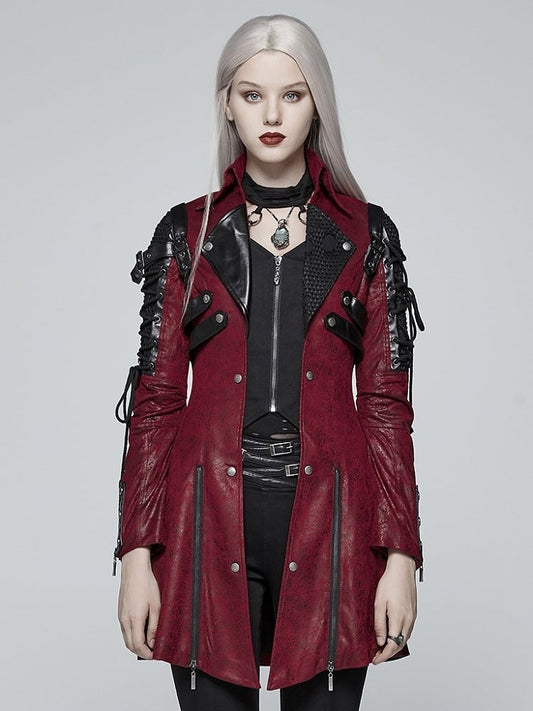 Leather Faux Rubberized Red Punk Windbreaker