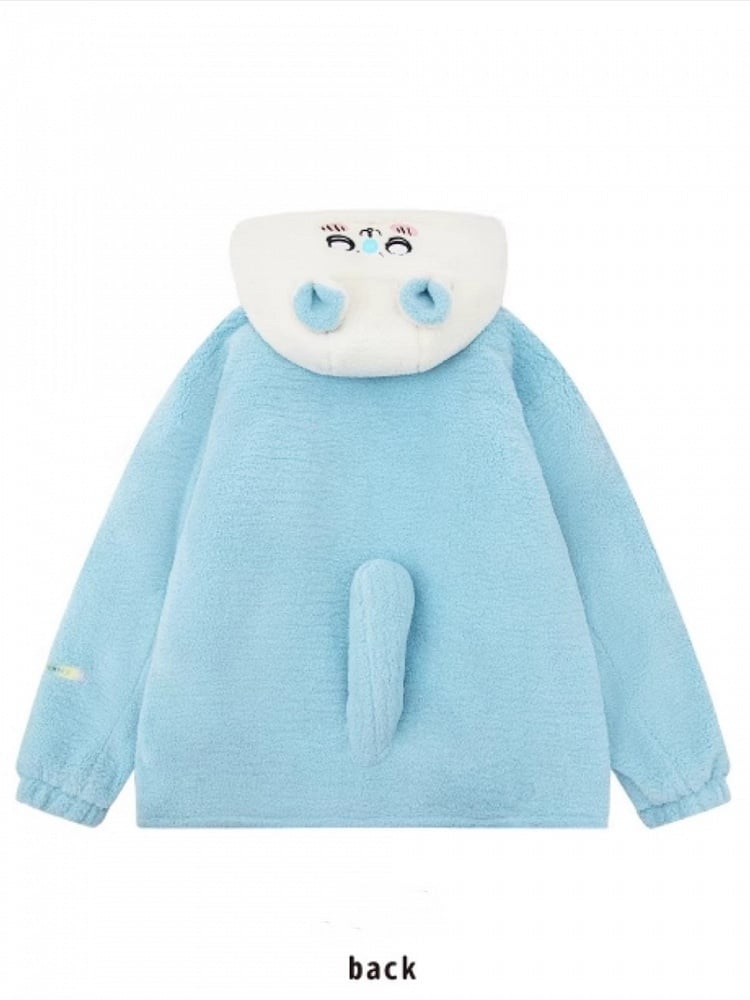 Cartoon-Druck mit Kapuze blau Eichhörnchen Mantel Ohren Fleece