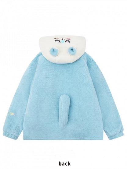 Cartoon-Druck mit Kapuze blau Eichhörnchen Mantel Ohren Fleece