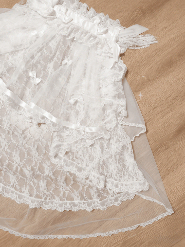 Lolita Lace Bowknot Shiro Train/Veil White