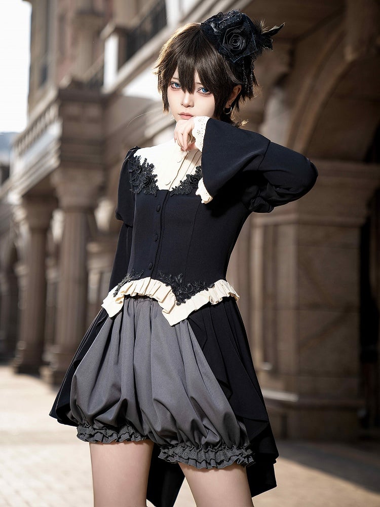 Black Ouji Swallow Tail Gothic Lolita Long Sleeves Top