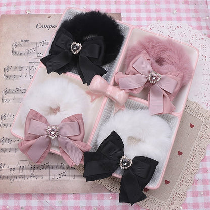 Jirai Rhinestone Plush Hair Heart Kei 4 Options Color Bowknot Scrunchies