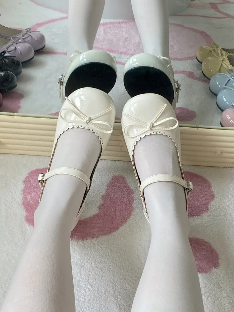 Sweet Leather Mary Jane PU with Shoes Heeled Toe Round 3cm White Lolita