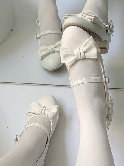 White Bowknot Lolita Shoes with Buckle Strap - Unmissable Berry