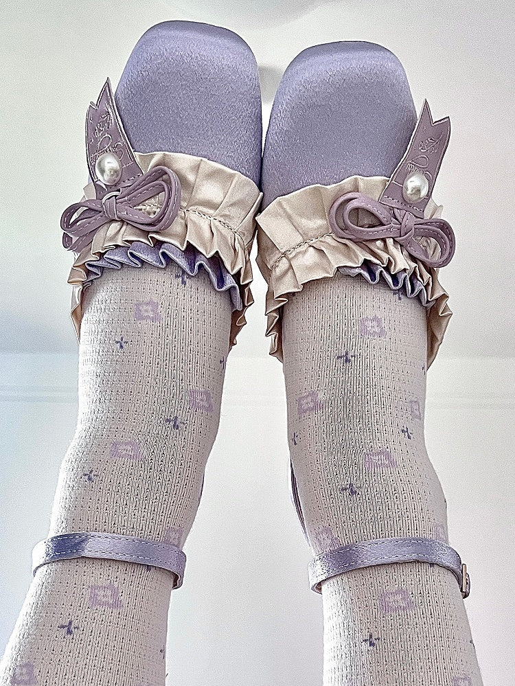 for Ruffle Mid Elegant Lolita - Toe Purple Square Trim Heels
