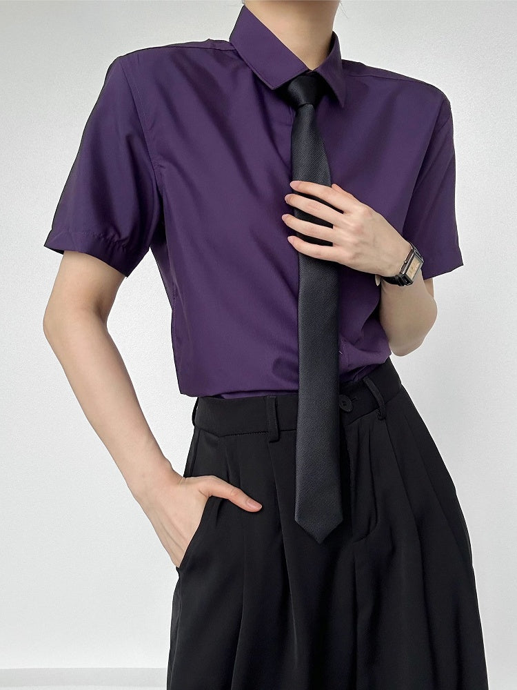 Ouji Lolita Button with Collar Purple Shirt Short-Sleeve Pointed